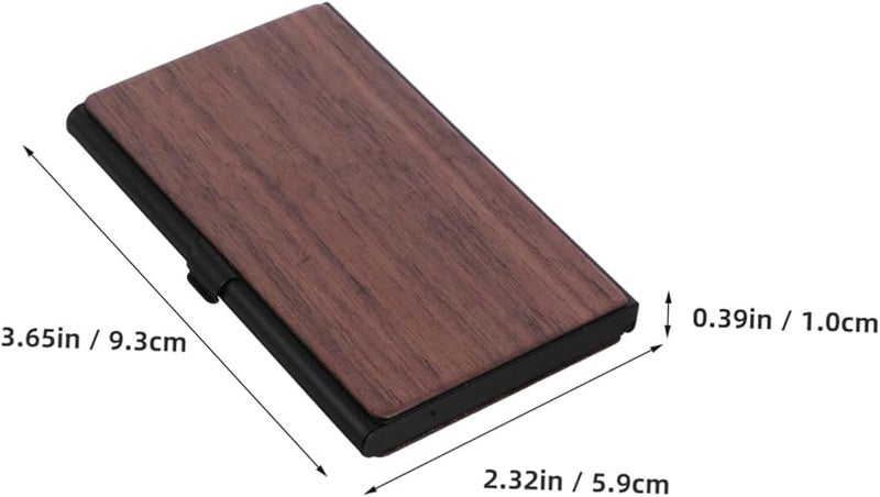 Wood Grain Metal Business Card Holder Slim Sturdy Storage Box For Office Home - Image 2